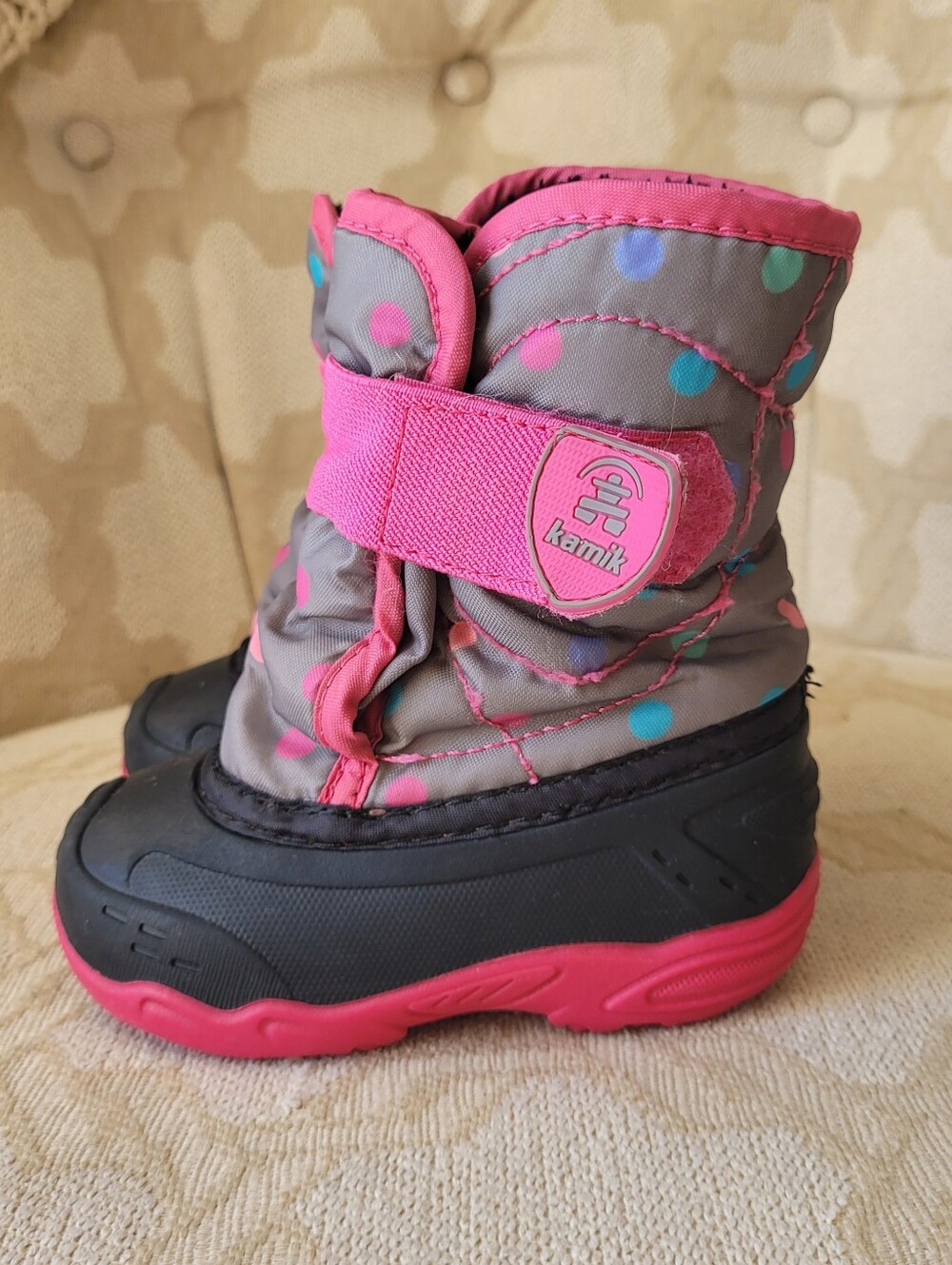 КАМІК WINTER SNOW BOOTS TODDLER LITTLE GIRLS SIZE 5 PINK GRAY POLKA DOTS